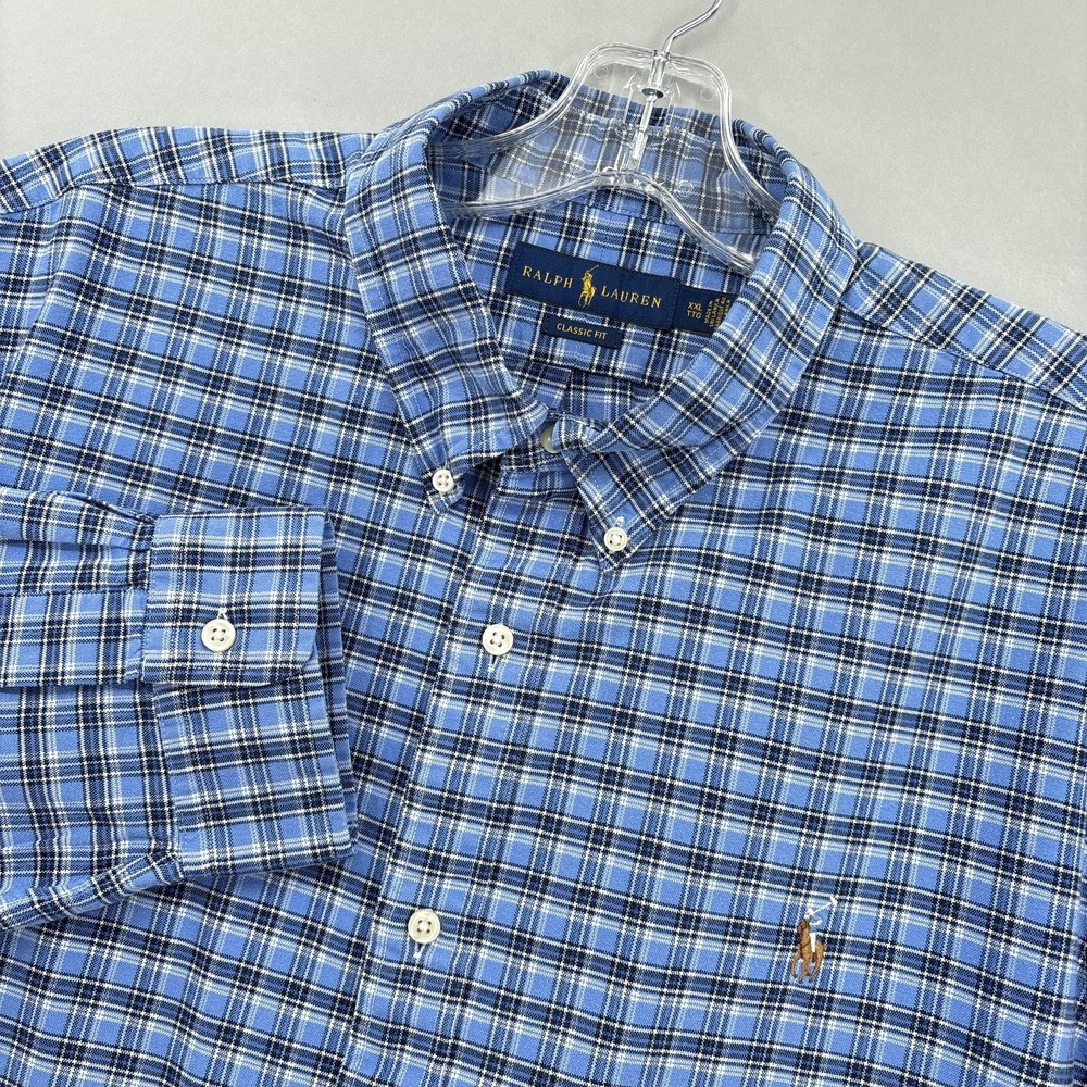 Ralph Lauren Shirt Mens 2XL Blue Plaid Classic Button Down Long Sleeve Oxford